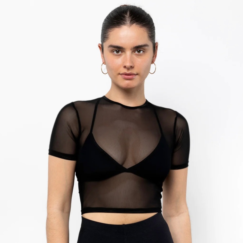 Los Angeles Apparel Women’s Micro Mesh Crop Top Tee Shirt Size Large